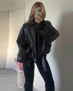 Oversized Vegan Leather Biker Jacket – Vintage Moto Jacket