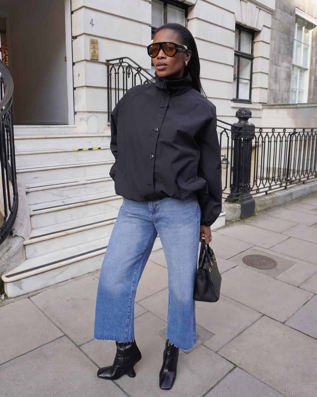 High Neck Bomber Jacket with Puff Sleeves – Tailored Statement Jacket
