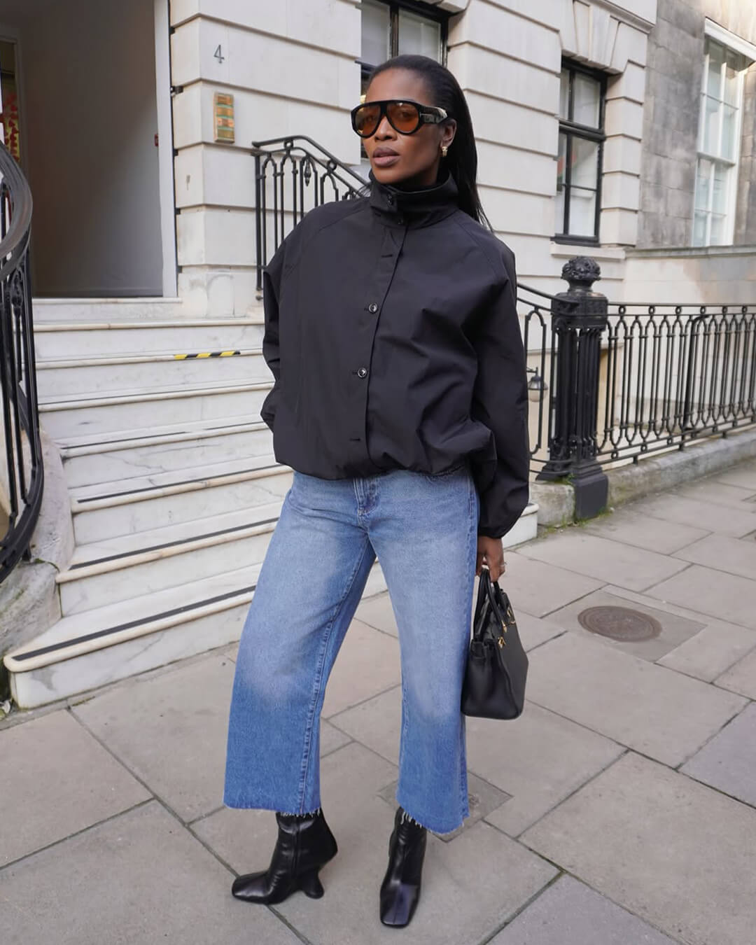 High Neck Bomber Jacket with Puff Sleeves – Tailored Statement Jacket