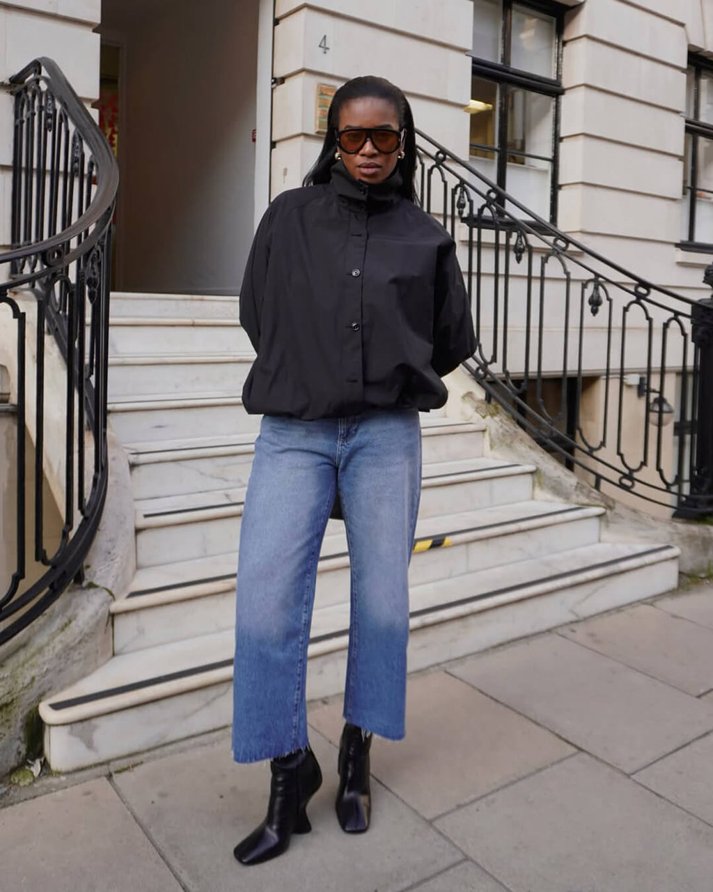 High Neck Bomber Jacket with Puff Sleeves – Tailored Statement Jacket