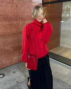 High Neck Bomber Jacket with Puff Sleeves – Tailored Statement Jacket