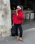 High Neck Bomber Jacket with Puff Sleeves – Tailored Statement Jacket