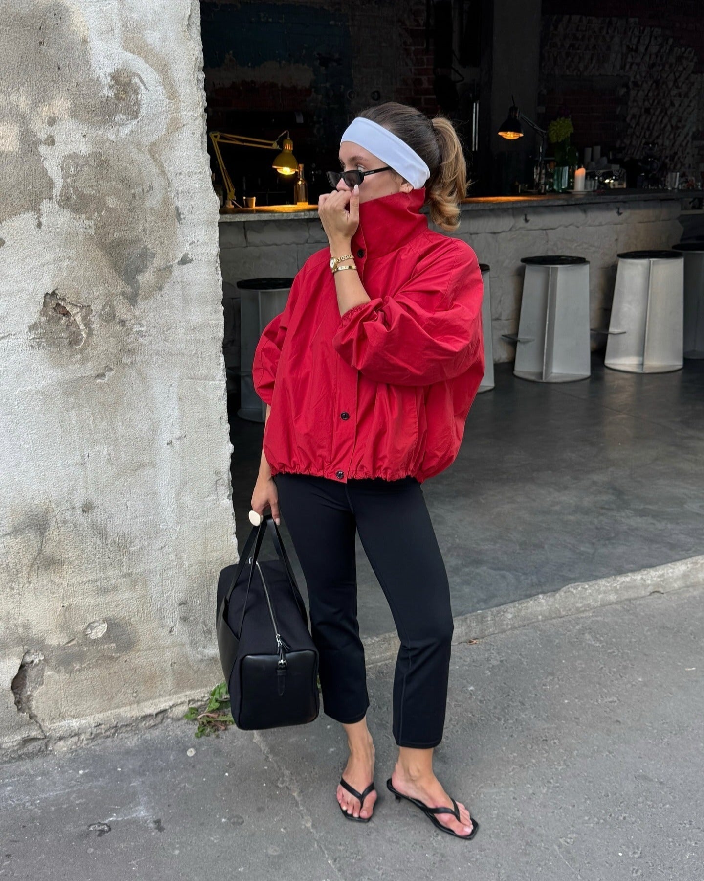 High Neck Bomber Jacket with Puff Sleeves – Tailored Statement Jacket