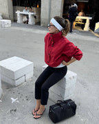 High Neck Bomber Jacket with Puff Sleeves – Tailored Statement Jacket