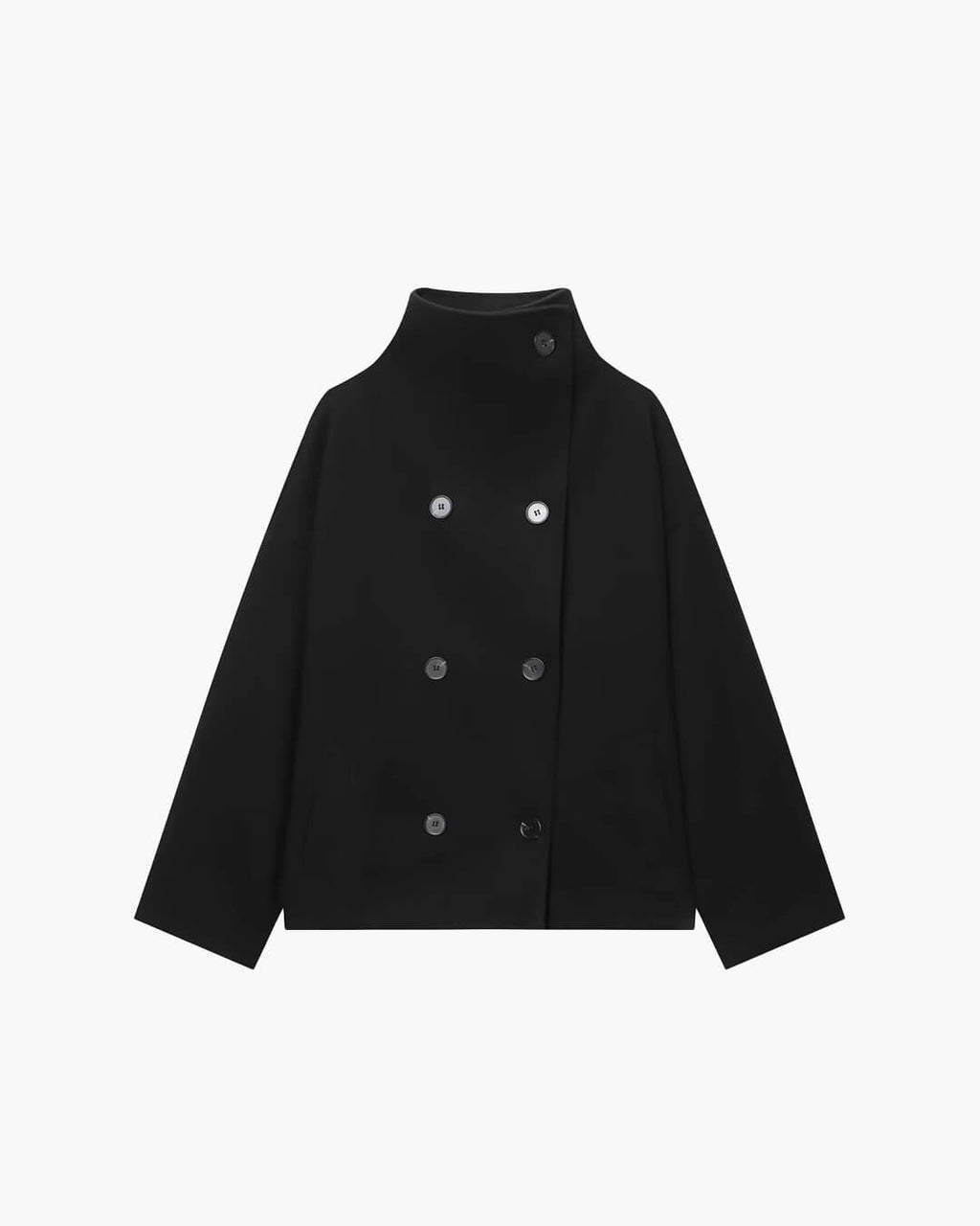 Double Breasted Jacket with Stand Collar – Relaxed Fit Short Coat