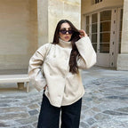 Double Breasted Jacket with Stand Collar – Relaxed Fit Short Coat
