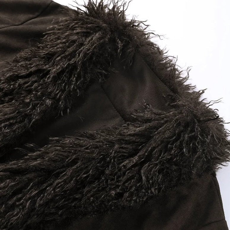 Vintage Style Plush Faux Fur Coat – Open Front Lapel Coat
