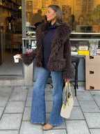 Vintage Style Plush Faux Fur Coat – Open Front Lapel Coat
