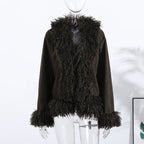 Vintage Style Plush Faux Fur Coat – Open Front Lapel Coat