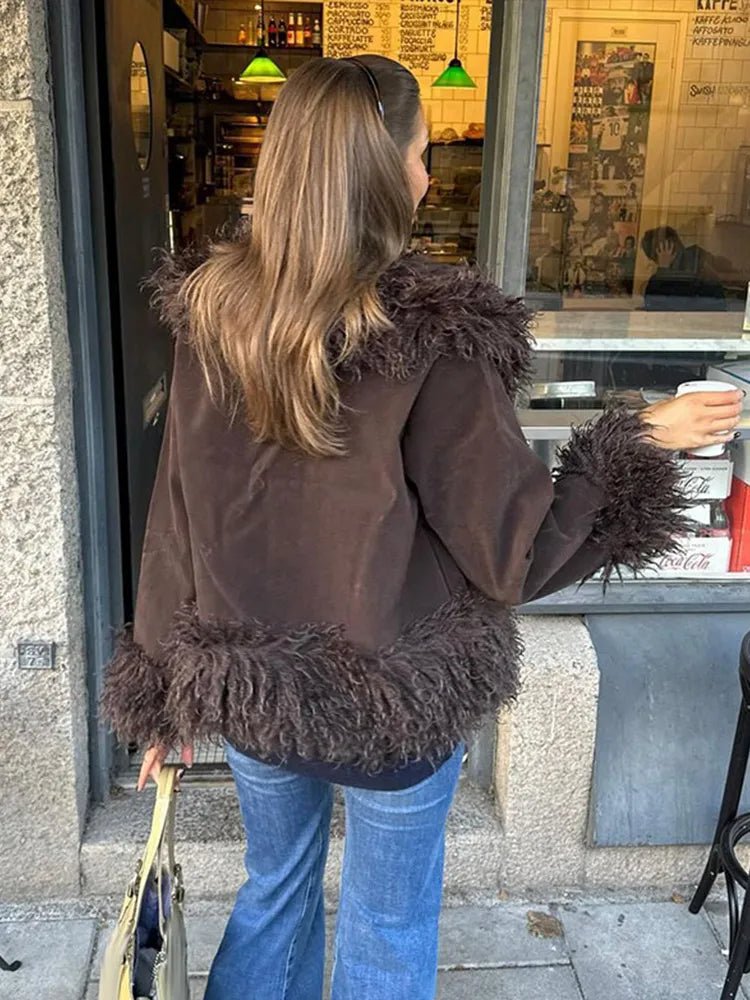 Vintage Style Plush Faux Fur Coat – Open Front Lapel Coat
