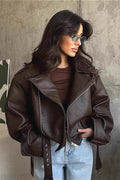 Cropped Vintage Vegan Leather Jacket – Chic Zip Jacket