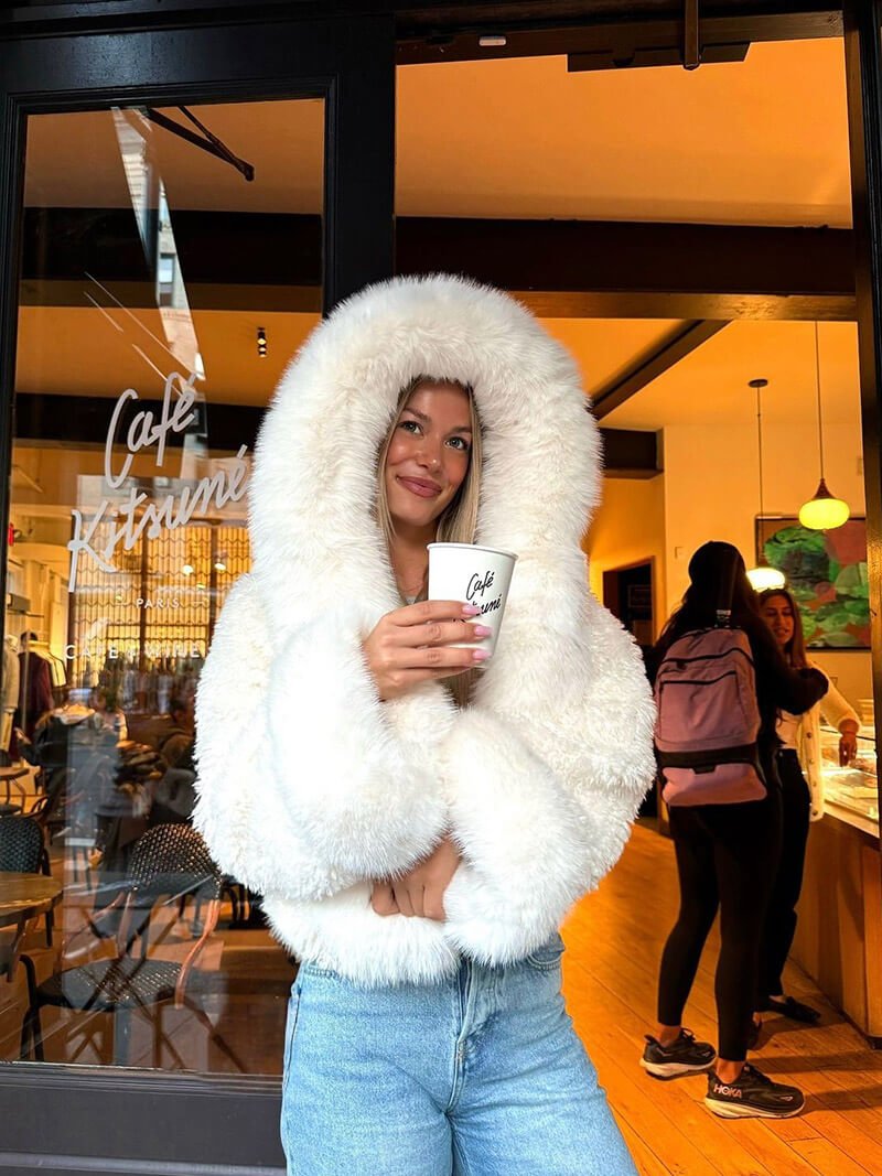 White Hooded Faux Fur Jacket – Fluffy Winter Coat