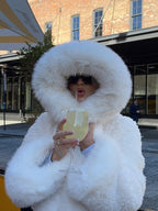 White Hooded Faux Fur Jacket – Fluffy Winter Coat