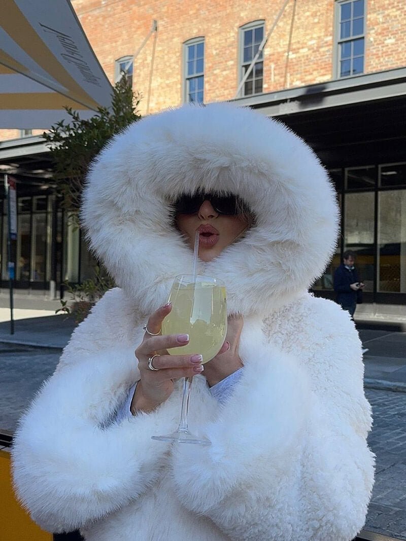White Hooded Faux Fur Jacket – Fluffy Winter Coat