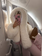 White Hooded Faux Fur Jacket – Fluffy Winter Coat