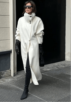 Off White Long Coat with Stand Collar – Single Breasted Tailored Coat