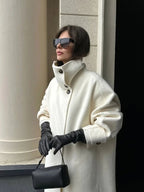 Off White Long Coat with Stand Collar – Single Breasted Tailored Coat