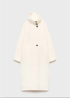 Off White Long Coat with Stand Collar – Single Breasted Tailored Coat