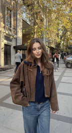 Suede Look Bomber Jacket – Relaxed Oversized Zip Jacket