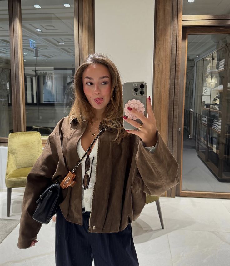 Suede Look Bomber Jacket – Relaxed Oversized Zip Jacket