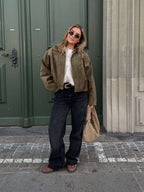 Suede Look Bomber Jacket – Relaxed Oversized Zip Jacket