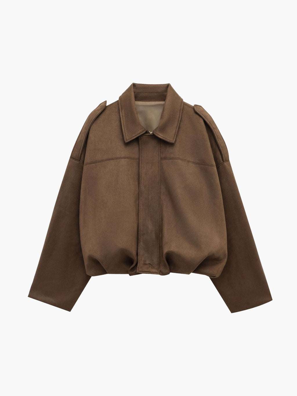 Suede Look Bomber Jacket – Relaxed Oversized Zip Jacket
