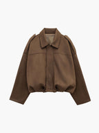 Suede Look Bomber Jacket – Relaxed Oversized Zip Jacket