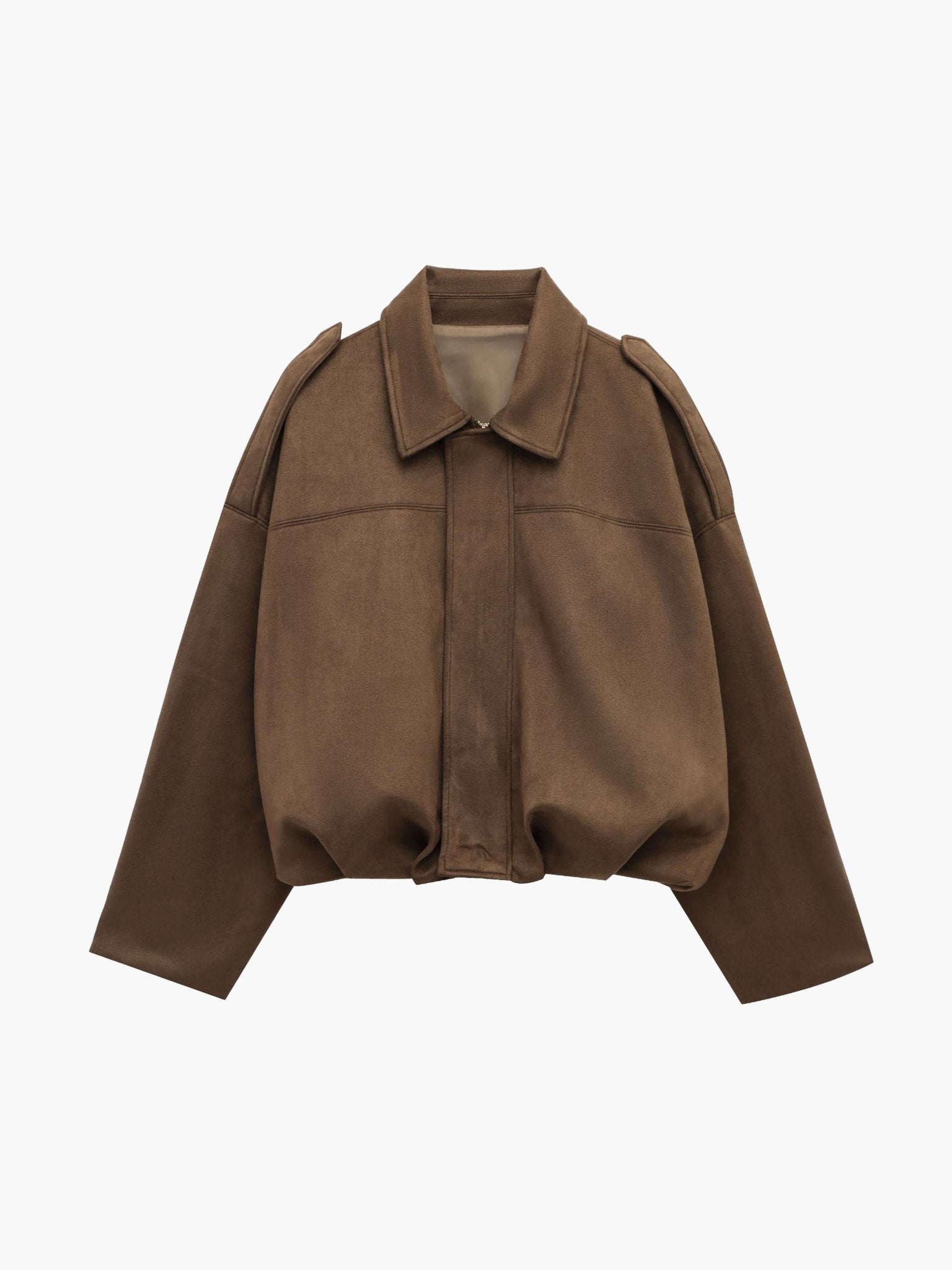 Suede Look Bomber Jacket – Relaxed Oversized Zip Jacket