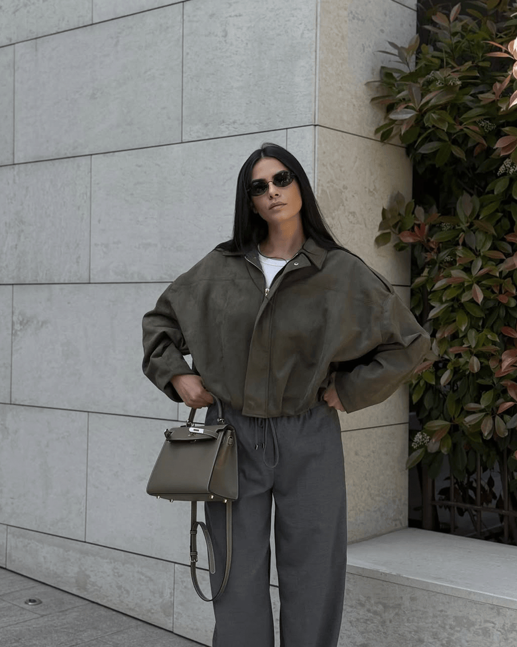 Suede Look Bomber Jacket – Relaxed Oversized Zip Jacket