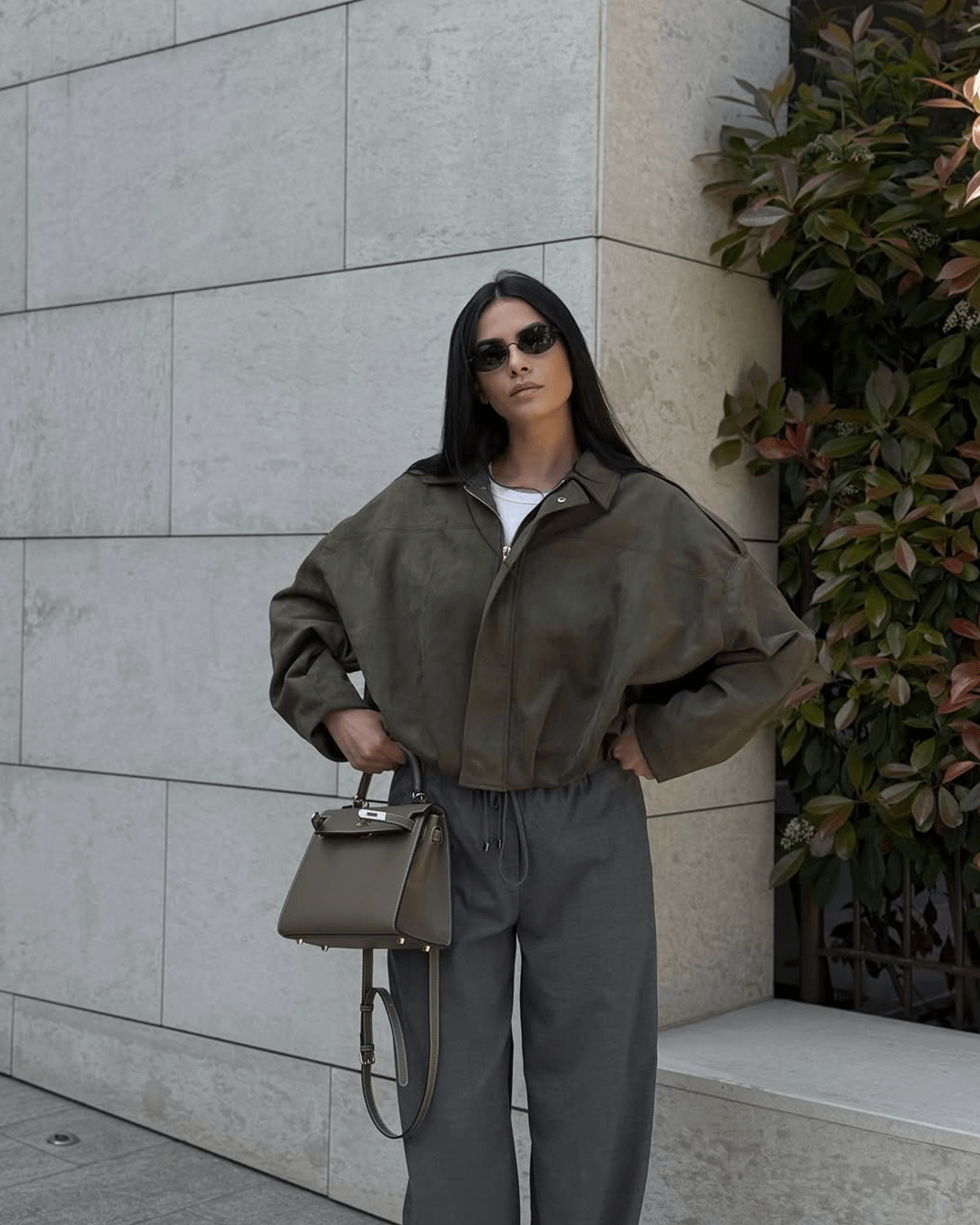 Suede Look Bomber Jacket – Relaxed Oversized Zip Jacket