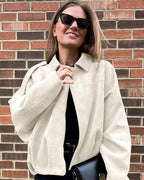 Suede Look Bomber Jacket – Relaxed Oversized Zip Jacket