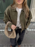 Suede Look Bomber Jacket – Relaxed Oversized Zip Jacket