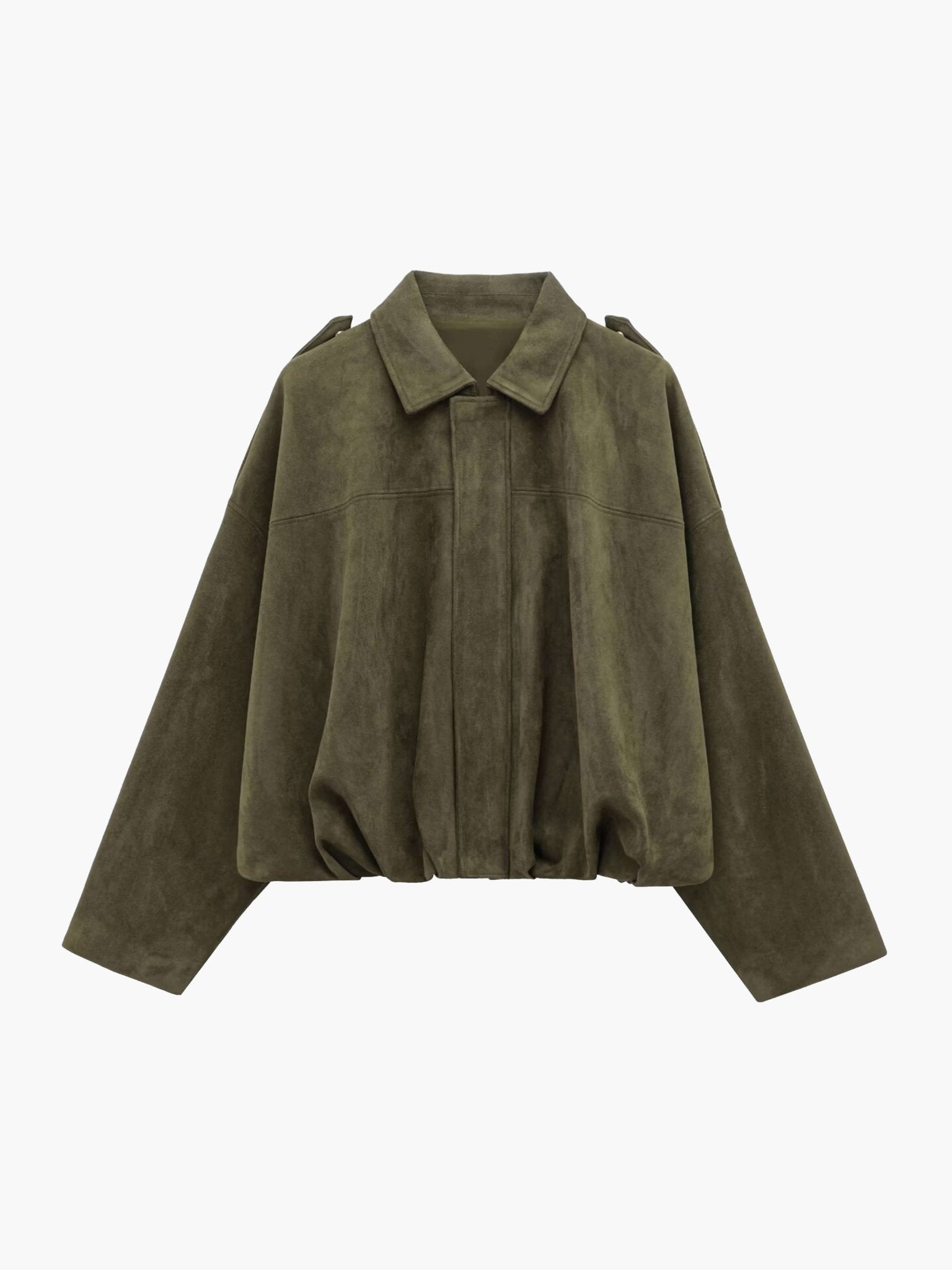Suede Look Bomber Jacket – Relaxed Oversized Zip Jacket
