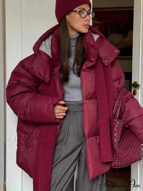 Oversized Puffer Jacket with Detachable Hood – High Neck Winter Coat