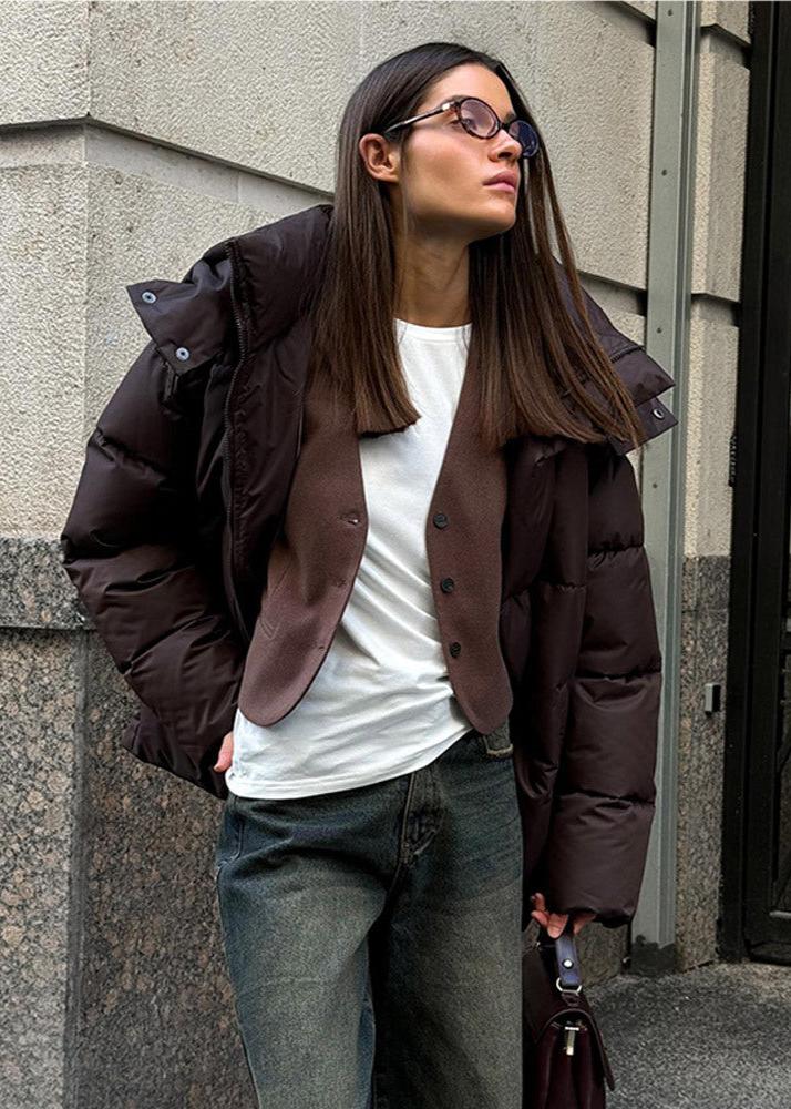 Oversized Puffer Jacket with Detachable Hood – High Neck Winter Coat