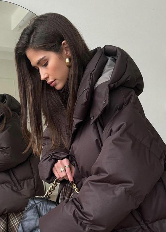 Oversized Puffer Jacket with Detachable Hood – High Neck Winter Coat