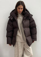 Oversized Puffer Jacket with Detachable Hood – High Neck Winter Coat
