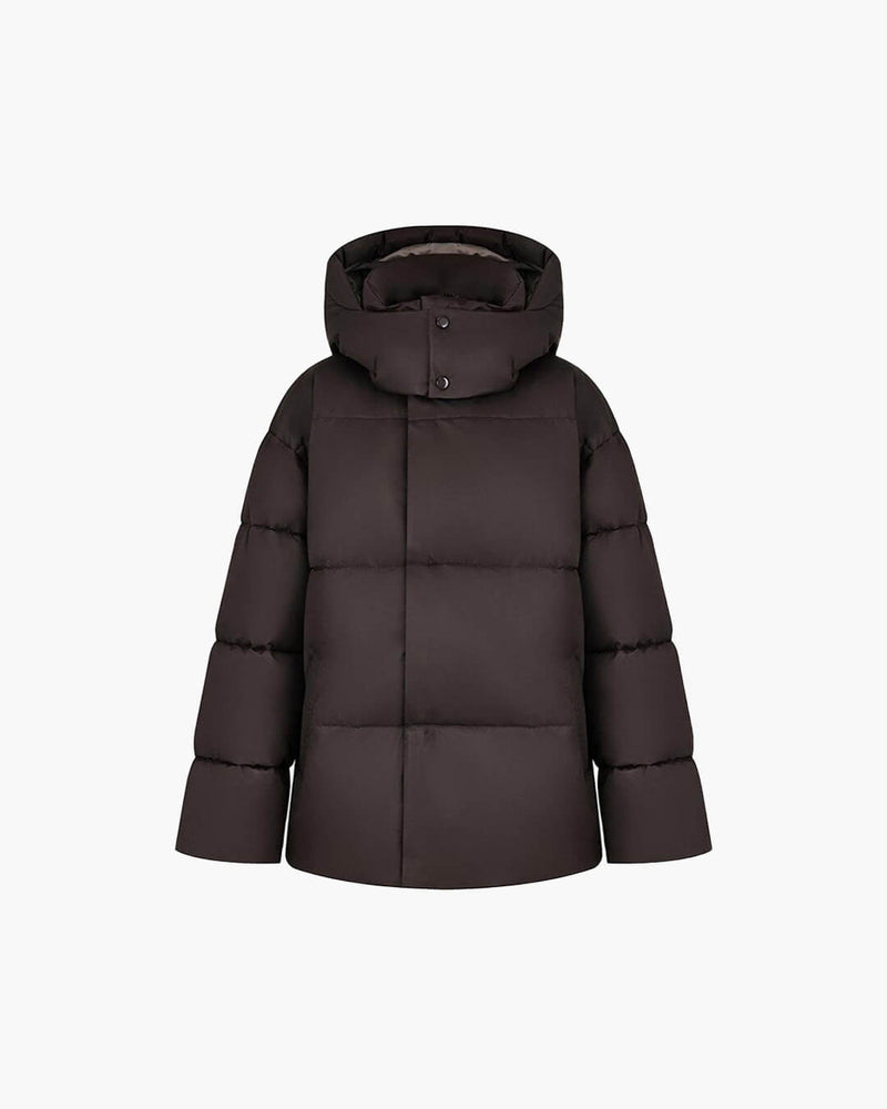 Oversized Puffer Jacket with Detachable Hood – High Neck Winter Coat