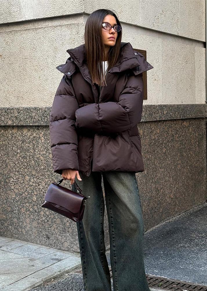 Oversized Puffer Jacket with Detachable Hood – High Neck Winter Coat