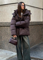Oversized Puffer Jacket with Detachable Hood – High Neck Winter Coat