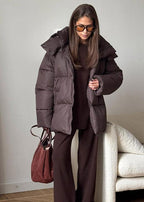 Oversized Puffer Jacket with Detachable Hood – High Neck Winter Coat