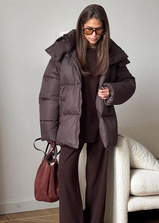 Oversized Puffer Jacket with Detachable Hood – High Neck Winter Coat