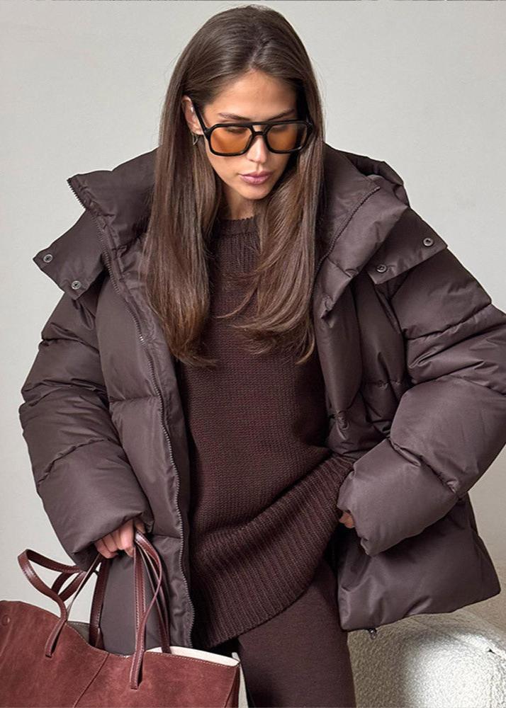 Oversized Puffer Jacket with Detachable Hood – High Neck Winter Coat