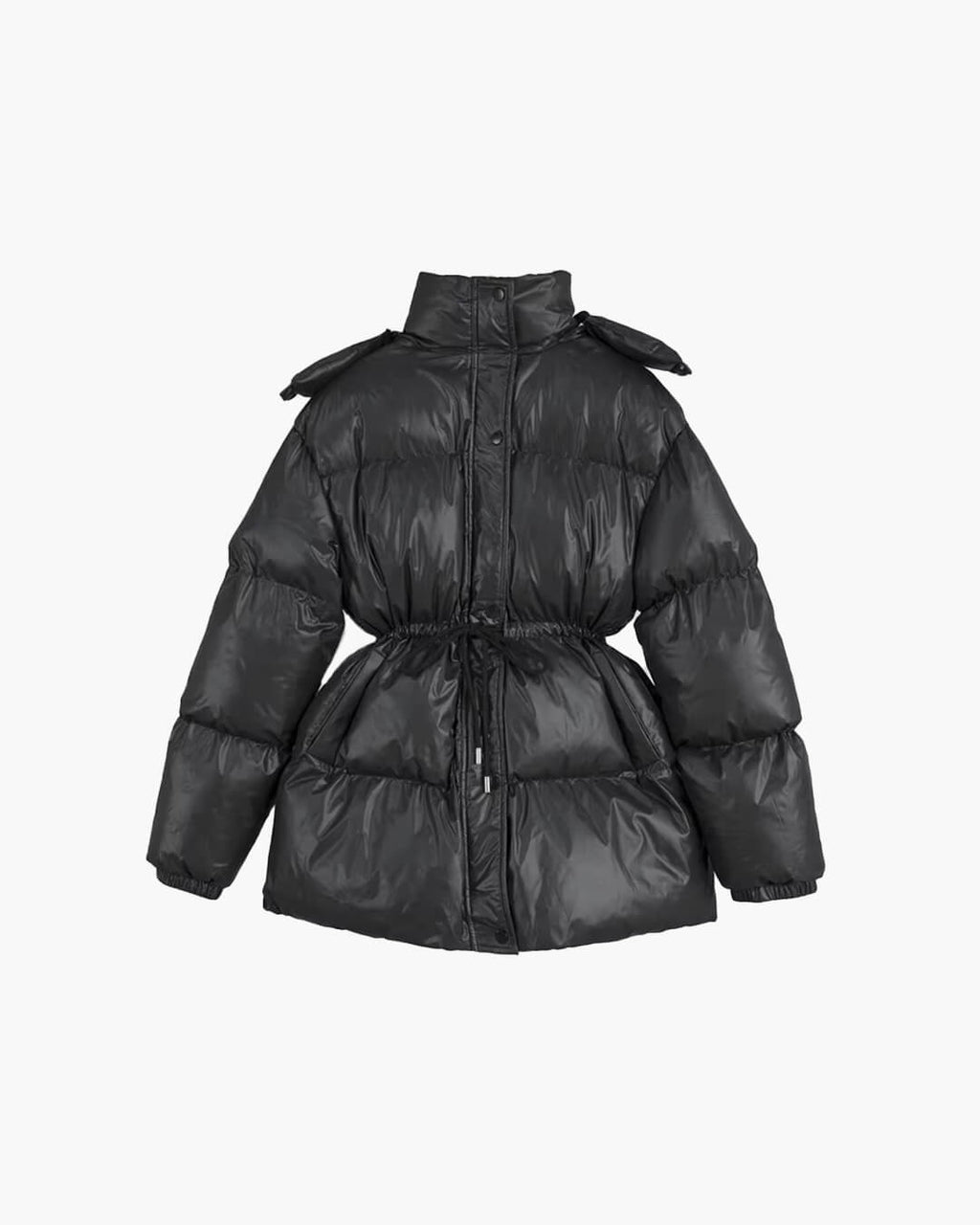 Drawstring Hooded Puffer Coat – Adjustable Waist Winter Coat