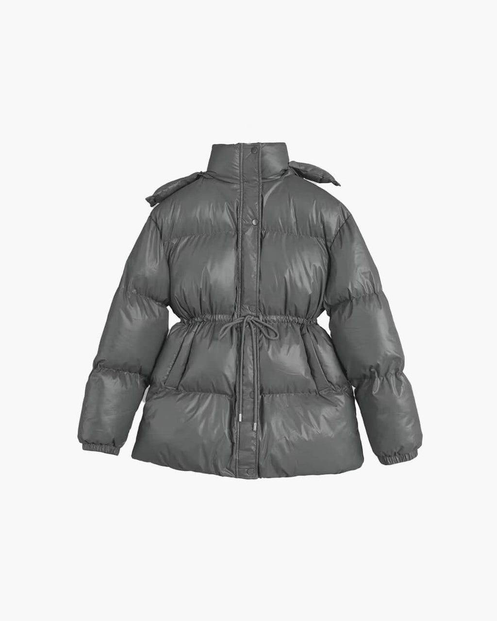 Drawstring Hooded Puffer Coat – Adjustable Waist Winter Coat