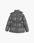 Drawstring Hooded Puffer Coat – Adjustable Waist Winter Coat