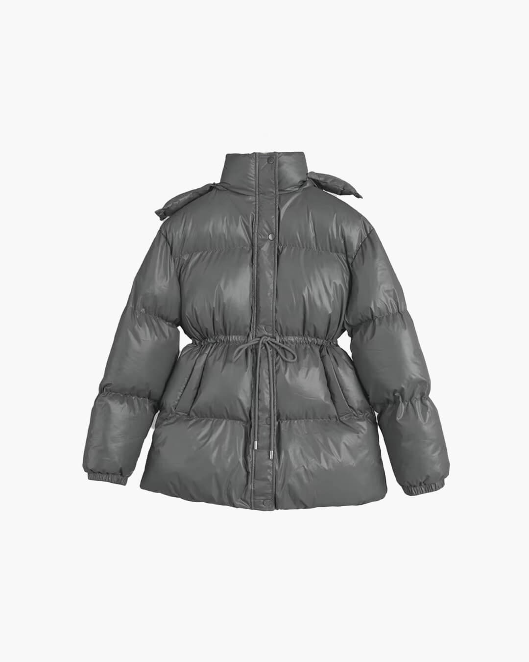 Drawstring Hooded Puffer Coat – Adjustable Waist Winter Coat
