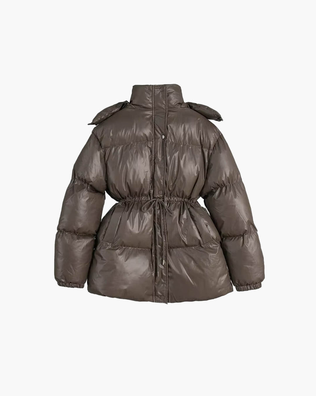 Drawstring Hooded Puffer Coat – Adjustable Waist Winter Coat