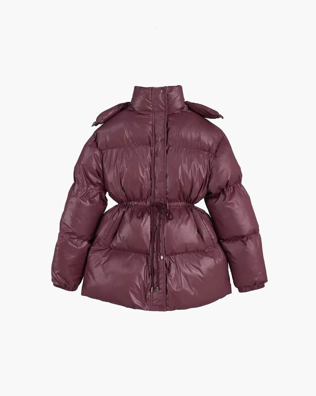 Drawstring Hooded Puffer Coat – Adjustable Waist Winter Coat