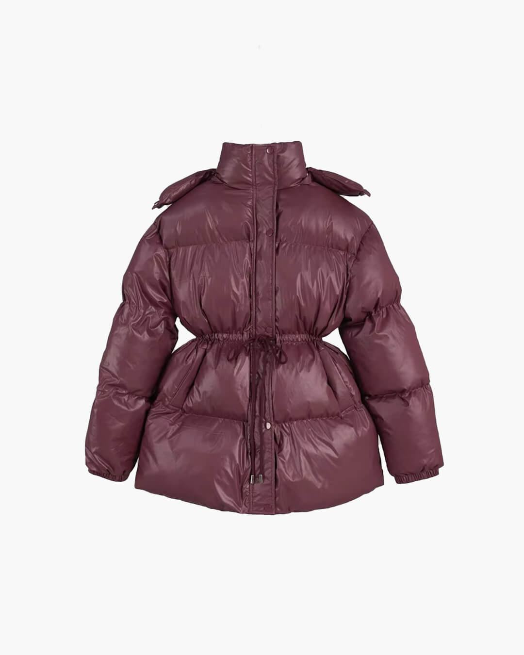 Drawstring Hooded Puffer Coat – Adjustable Waist Winter Coat